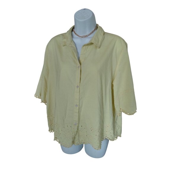 Beachlunchlounge Collection Womens Yellow Button Down Blouse L - Picture 7 of 10